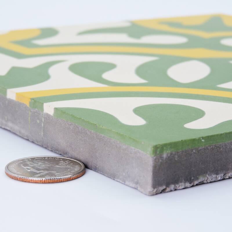 Handmade Baha in Green and Yellow Tile, Pack of 12 (Morocco)