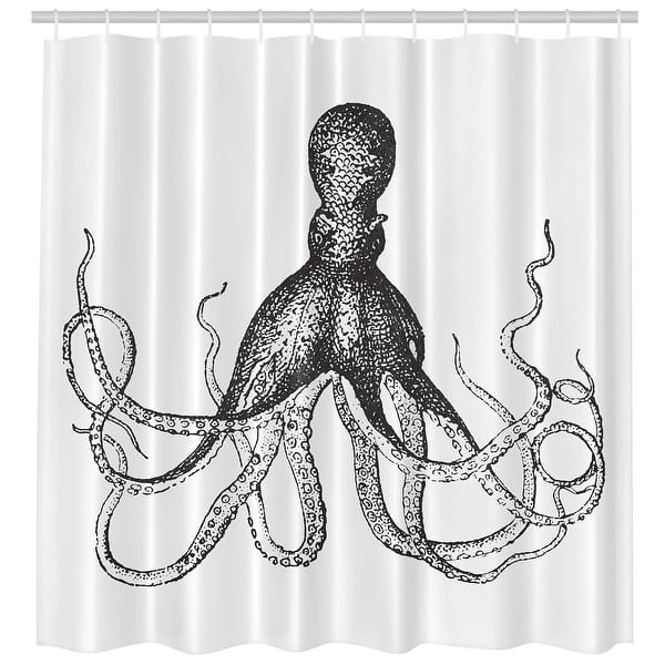 Vintage Octopus Shower Curtain Washable Black & White Bathroom Decor