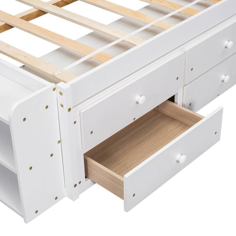 Full Bed with Bookcase Headboard Under bed Storage Drawers and Bed End Storage Case