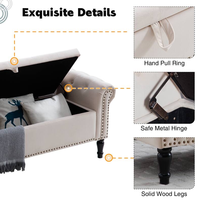 67" Velvet or PU Tufted Storage Bench for Bedroom End of Bed with Roll Arms