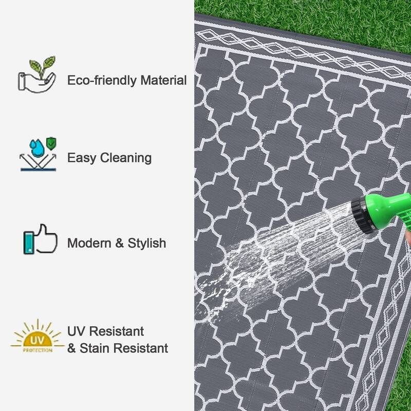 Outdoor Rug Waterproof Reversible Rug Outside Plastic Carpet, Stain & UV Resistant Portable RV Rug