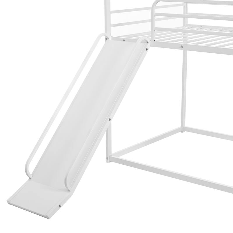 Metal Twin Over Twin Bunk Bed with Ladder and Slider, Sturdy and Safe Design