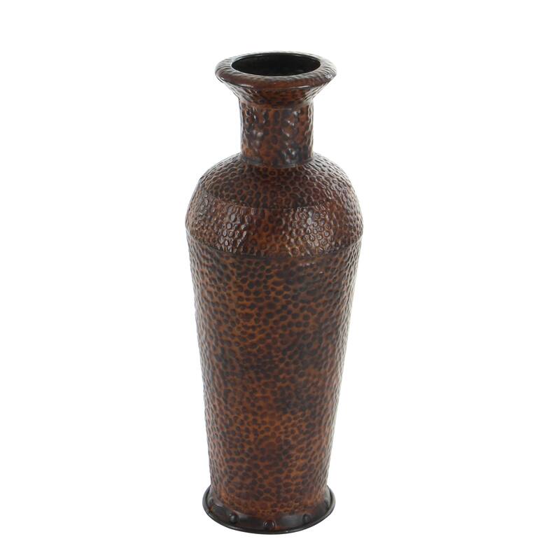 Metal Indoor Outdoor Tall Floor Bottleneck Vase with Bubble Texture and Studs - Set of 3 Dark Brown - Roche River Decor