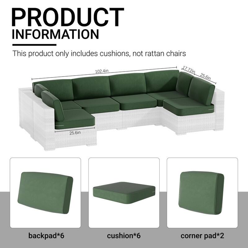 14-Piece Patio Furniture Sofa Cushions, 6-Seater Outdoor Cushion Set (Only Include Cusions，Not Sofa） - 25.6*25.6*4in