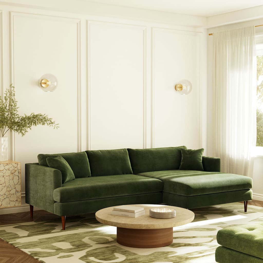 Poly & Bark Lucerne Sectional with Extra-Wide Chaise in Distressed Green Velvet