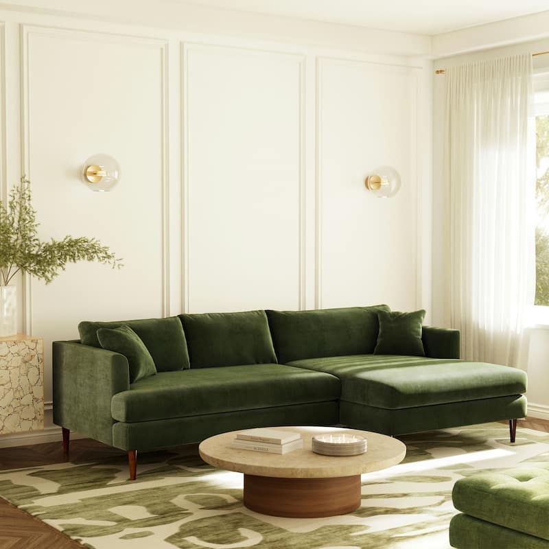 Poly & Bark Lucerne Sectional with Extra-Wide Chaise in Distressed Green Velvet