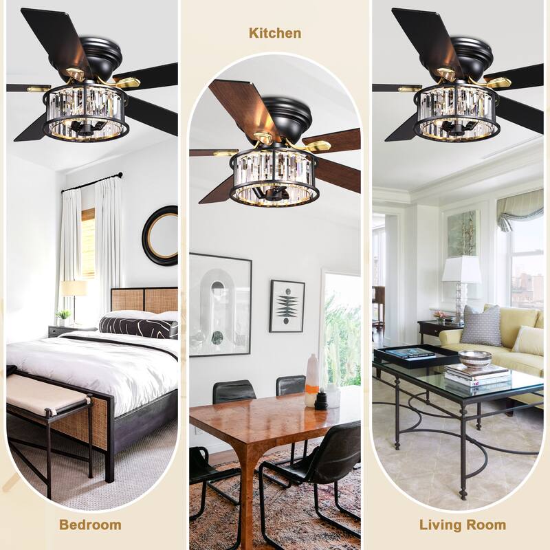 Bella Depot 52" Modern Flush Mount Ceiling Fan with Light and Remote Control 6-speed Glass Caged Shade - 52 Inches