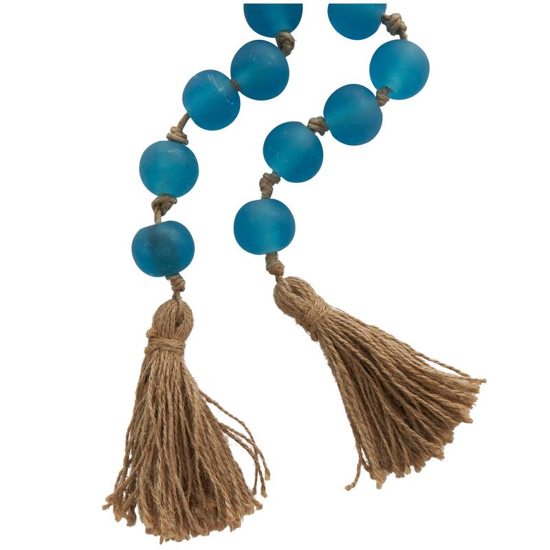 Glass Handmade Round Frosted Beaded Garland with Tassel with Knotted Brown Jute
