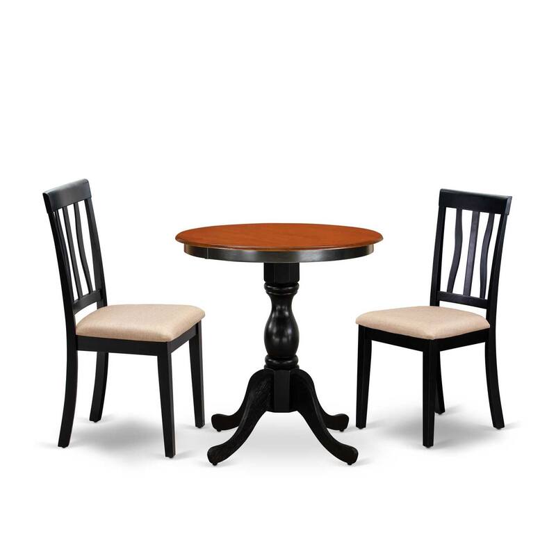 3-Piece Black and Cherry Finish Solid Wood Top-Dining Room Set-Seats 4