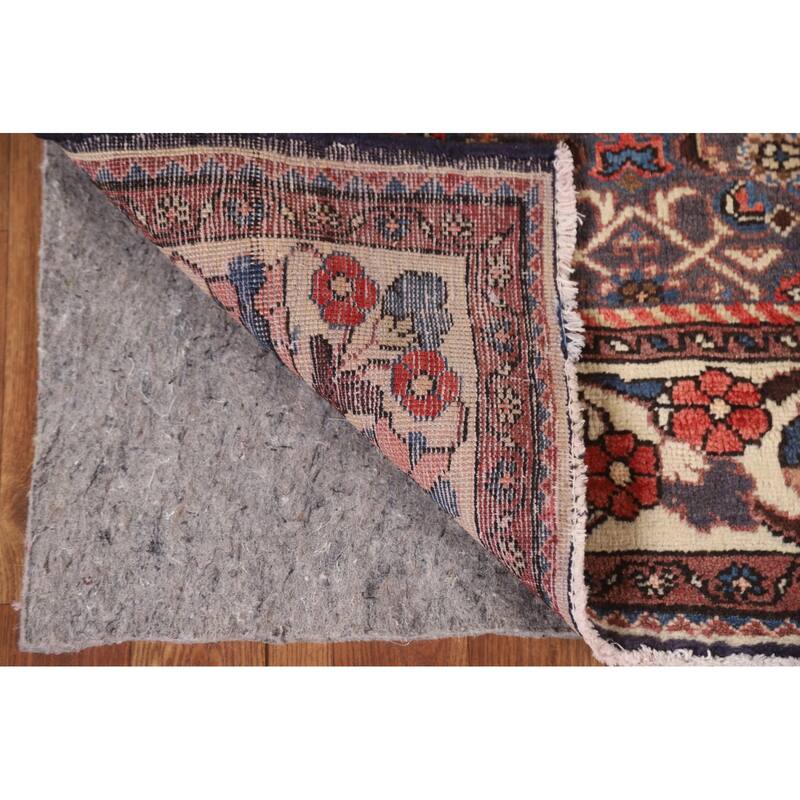 Hand Knotted Oriental 100% Wool Carpet Traditional All-Over Navy Blue & Blues Mahal Runner Rug - 10' 3'' X 3' 7''