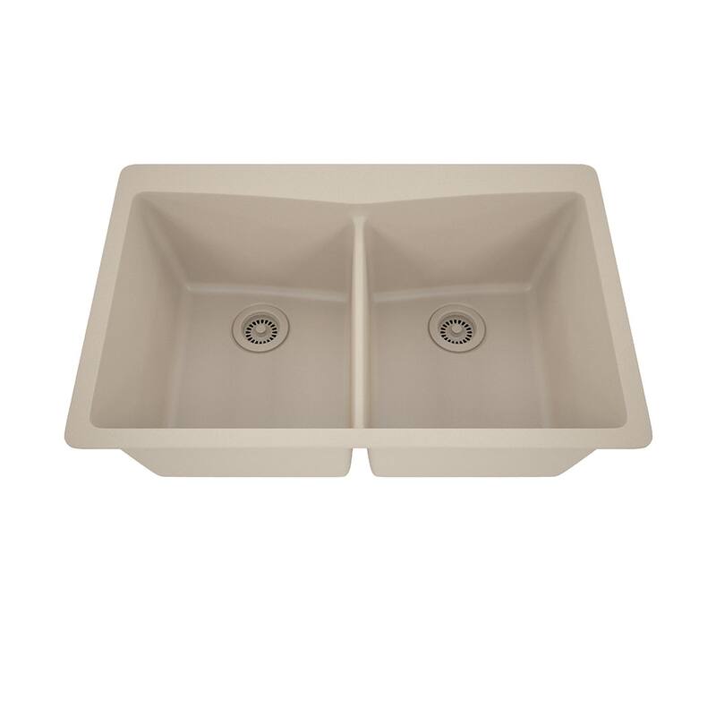 33 Inch Lexicon Platinum Quartz Composite Drop-in Undermount Double Bowl Galaxy Beige Kitchen Sink LP-800TM-B-SO - Galaxy Beige