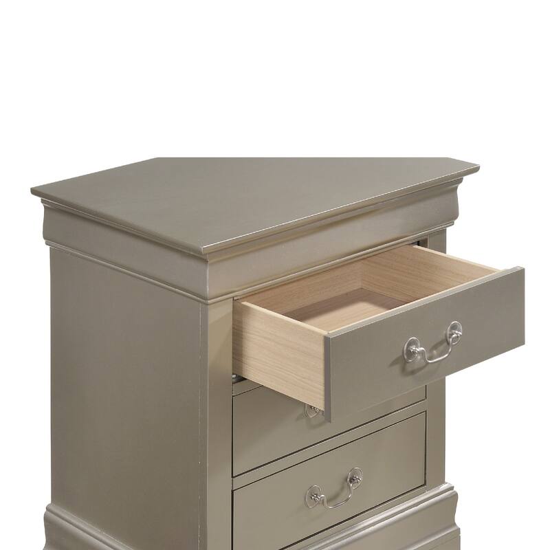 3-Drawer Wooden Nightstand - 29" - Silver Champagne