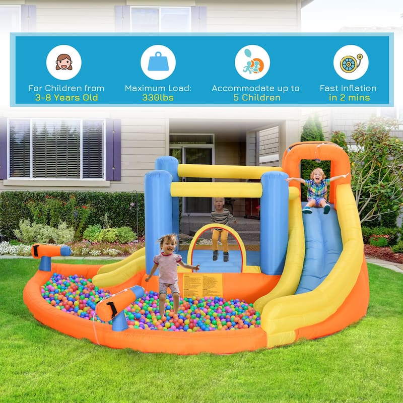 Inflatable Water Slide 5-in-1 Bounce House Water Park Jumping Castle