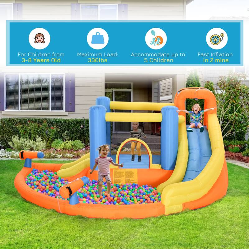 Outsunny Kids Inflatable Water Slide 5-in-1 Bounce House Water Park Jumping Castle with Water Pool, Slide