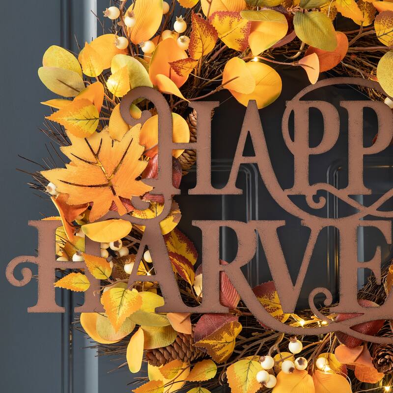 Glitzhome 23.75"L Fall Metal "HAPPY HARVEST" Wall Decor Thanksgiving