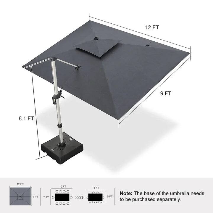 PURPLE LEAF 09x12/10x13 ft Rectangular Sunbrella Patio Cantilever Umbrella with Base