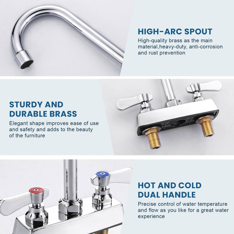 WOWOW 4 in. Double Handle Deck Mount Standard Kitchen Faucet