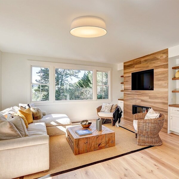 Fabric drum flush mount light outlet