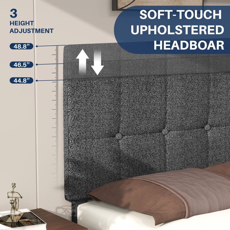 Wood Platform Bed Wood Bed Frame with Headboard, No Box Spring Needed