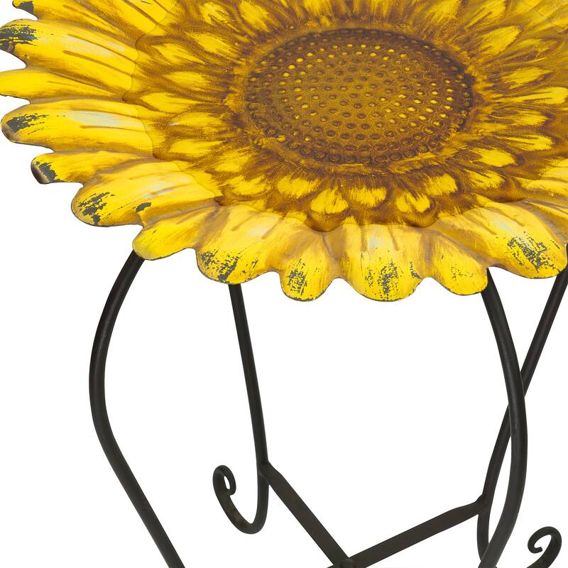 Alpine Corporation 19" Tall Embossed Metal Sunflower Birdbath Decoration Yard Statue
