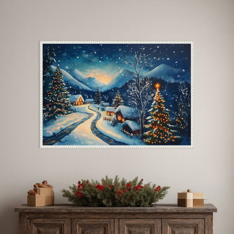 Winter wonderland Night by Pictufy Framed Canvas Wall Art Print - Sylvie Beaded White