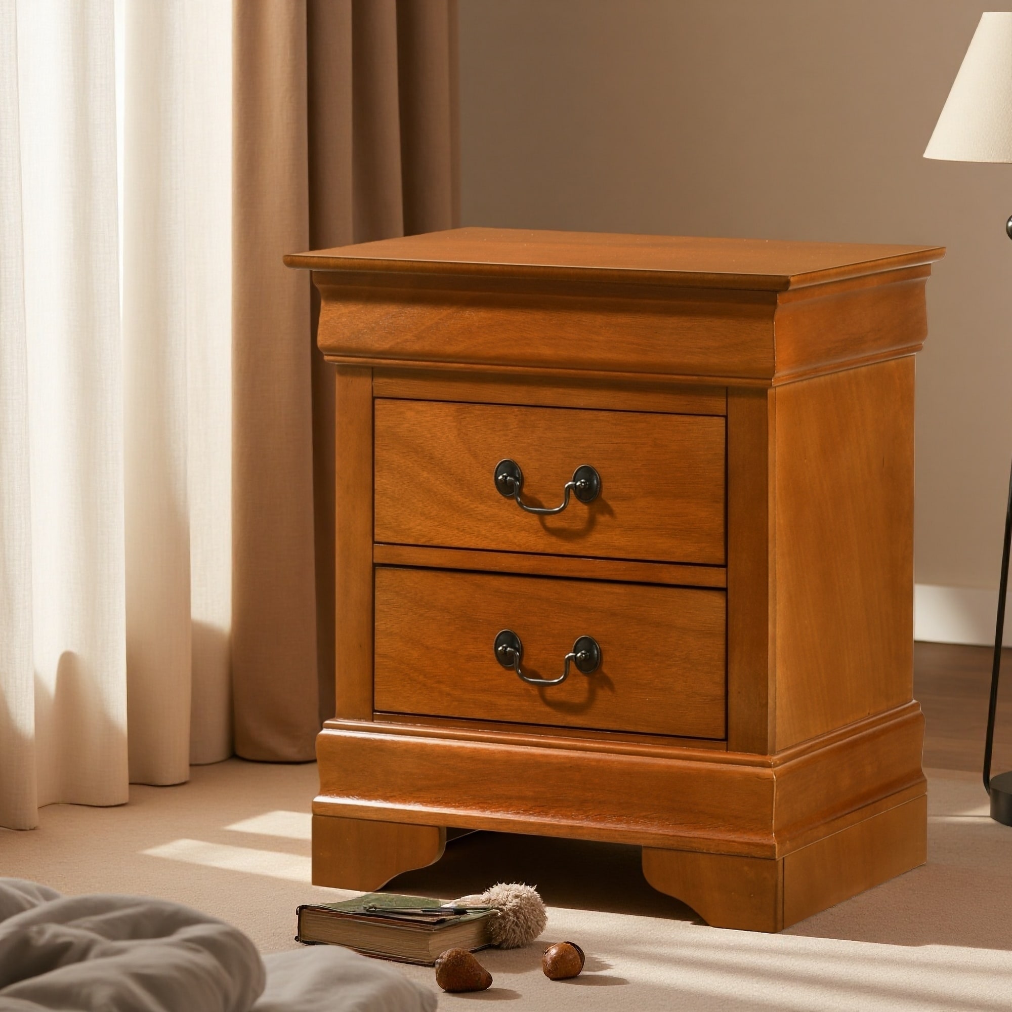 21"L Traditional Nightstand with Two Drawers, Durable Construction and Classic Design