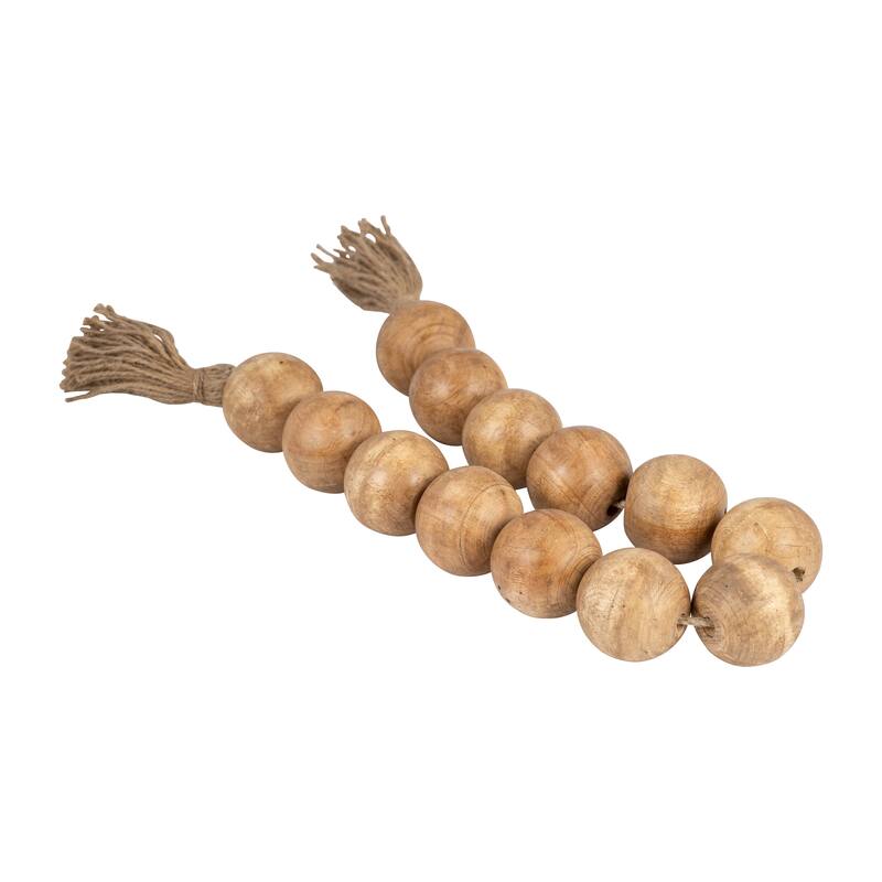 Sagebrook Home 32" Wooden Large Bead Garland with Tassels - Contemporary Mango Wood