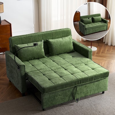 56.9" Loveseat Sofa Pull-out Sofa Bed Sleeper Sofa with a Reversible Backrest Cushion, Side Pockets