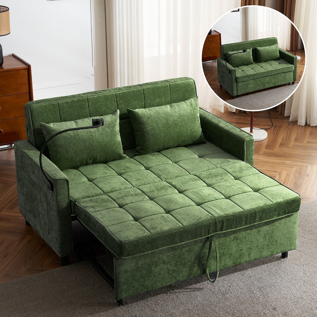 56.9" Loveseat Sofa Pull-out Sofa Bed Sleeper Sofa with a Reversible Backrest Cushion, Side Pockets
