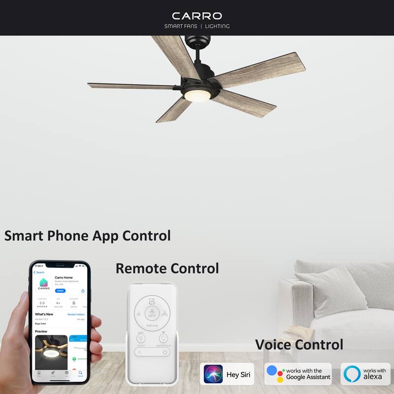 CARRO Joule 48" Smart Ceiling Fan with LED Light and Remote-Downrod