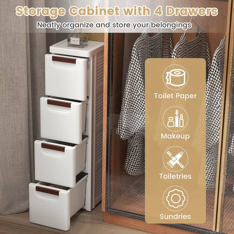 Costway 1/2 PCS 4-Drawer Narrow Rolling Storage Cabinet with Pull - See Details