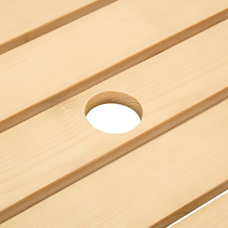 6-Person Outdoor Patio Wooden Round Picnic Table with 3 Built-in Benches and Umbrella Hole