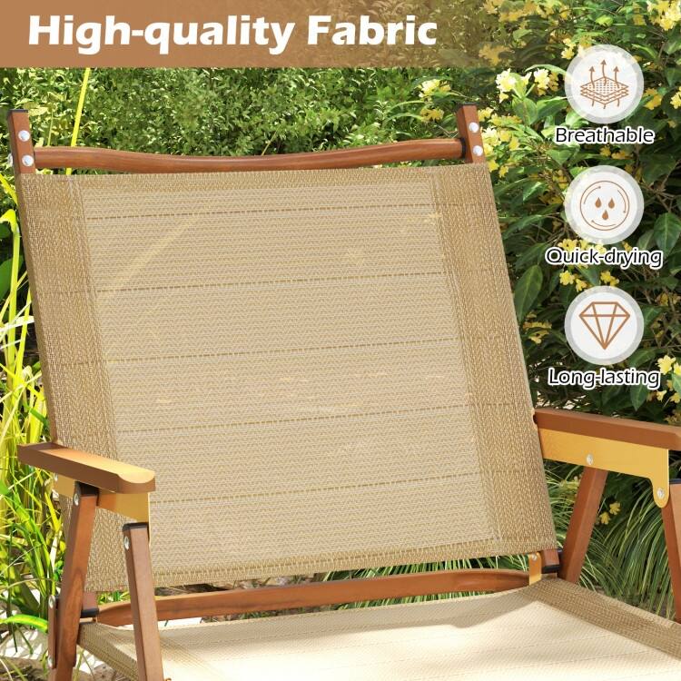 Beige Fabric Aluminum Folding Camping Chairs Set of 2 with Ergonomic Design