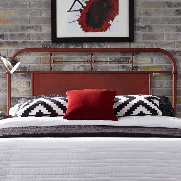 slide 2 of 25, Vintage Series Distressed Queen Metal Headboard Red
