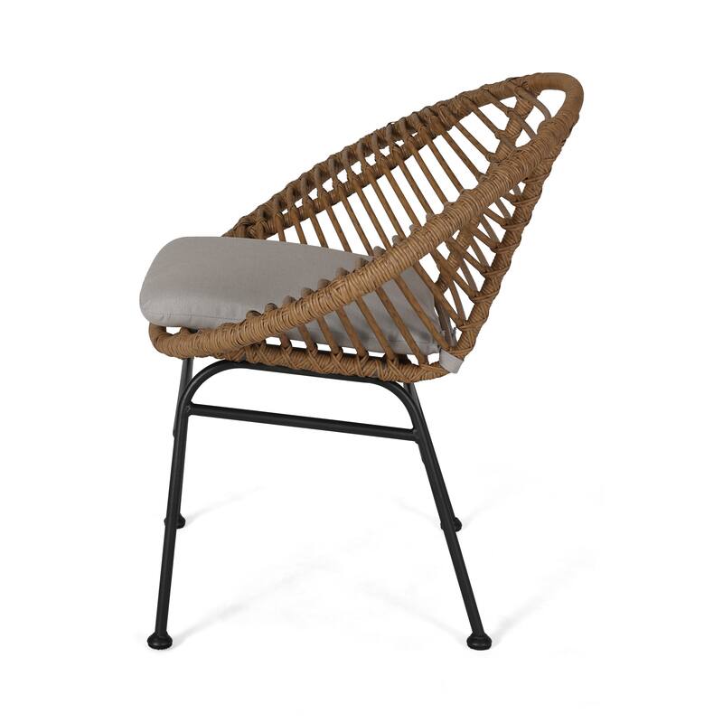 2 Piece Modern Woven Accent Chairs Set with Cushions, Steel Frame
