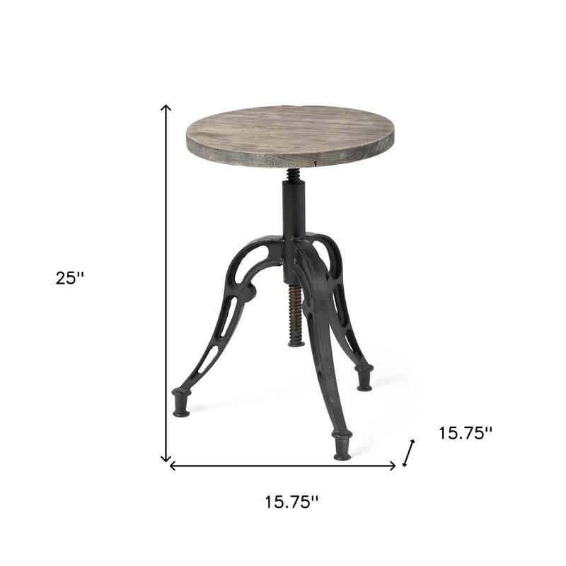 HomeRoots Natural and Black Solid Wood and Iron Backless Adjustable Height Bar Chair