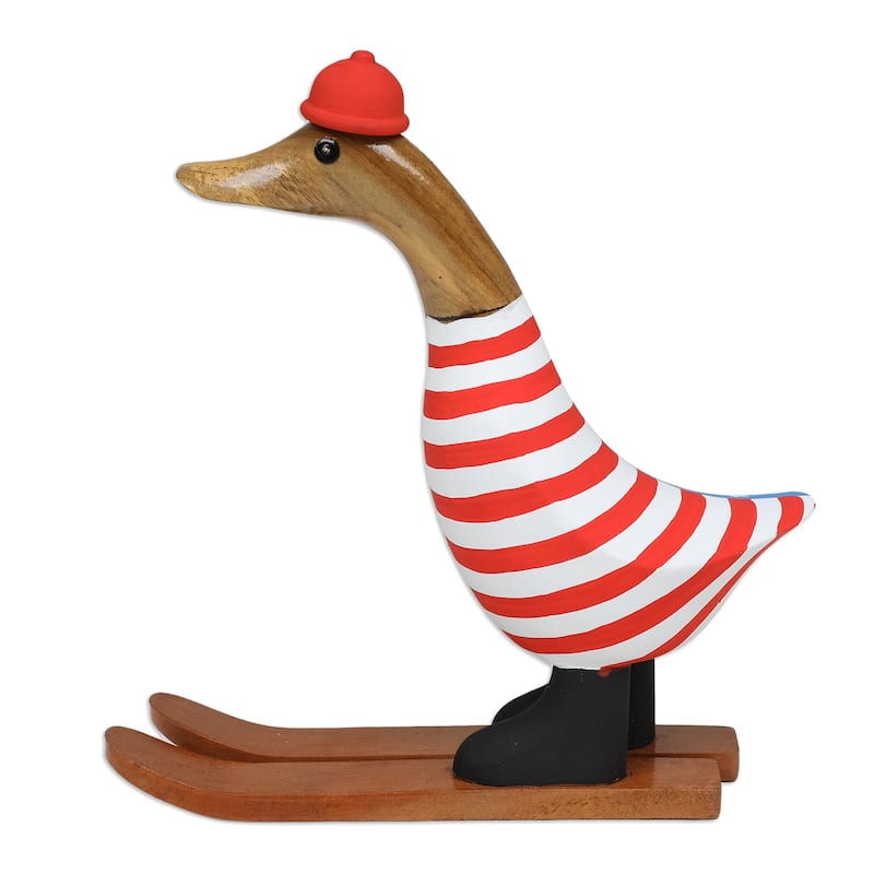 Novica Handmade Skiing For America Bamboo Root And Teak Wood Figurine