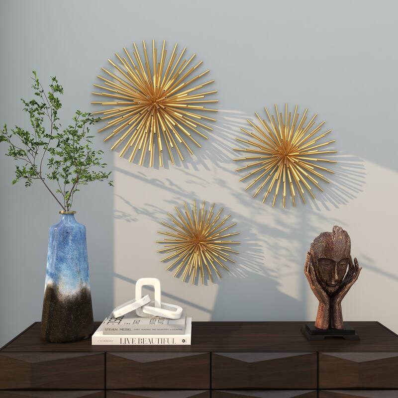 CosmoLiving by Cosmopolitan Metal 3D Starburst Wall Decor (Set of 3) - Silver, Gold, Black, Copper