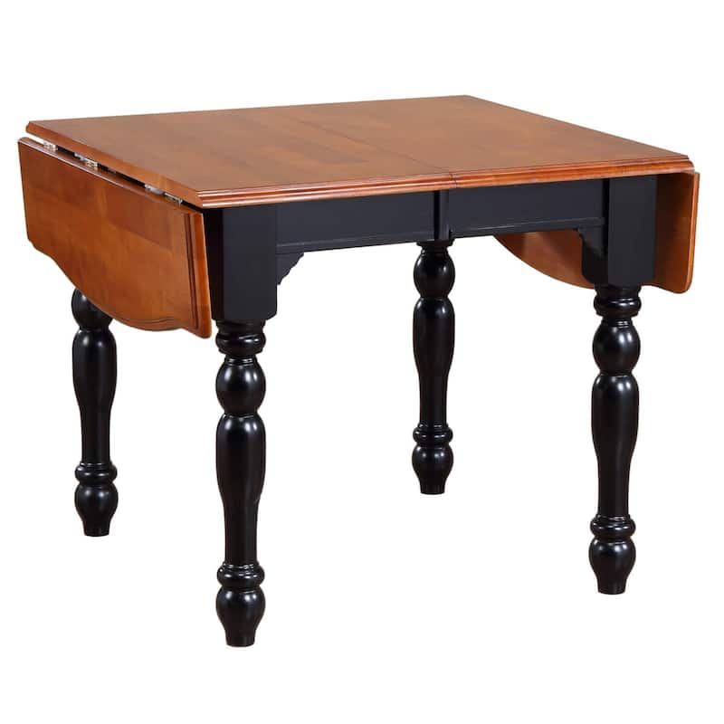 Extendable Dining Table 72 Inch - Rectangular Drop Leaf Table Seats 8 - Antique Black & Cherry Finish