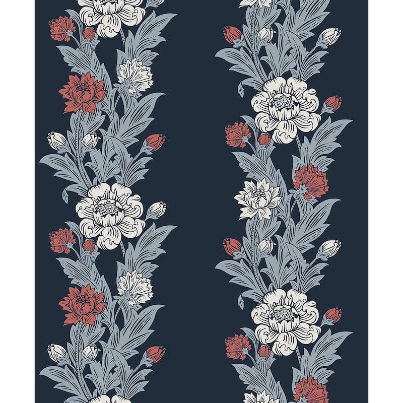 Seabrook Designs Blooming Stripe Nonwoven Unpasted Wallpaper - 20.9 in. W x 33 ft. L - Deep Navy & Berry
