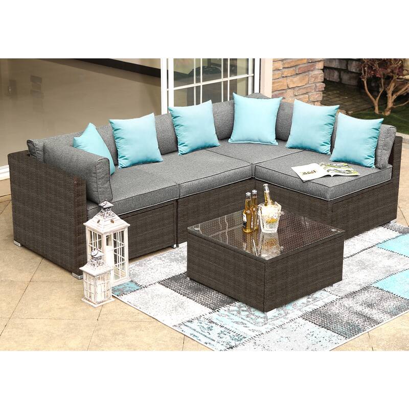 COSIEST 5-piece Espresso Wicker Sofa Patio Furniture Set with Pillows