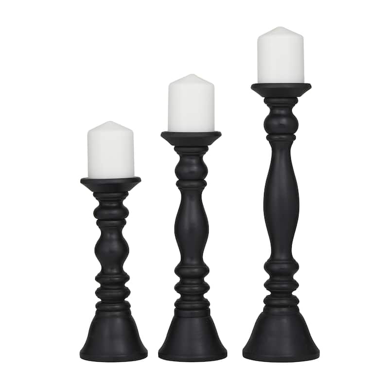 Wood Decorative Candle Holder - Set of 3 Dark Brown, Light Brown, Gray, Black - Roche River Decor - Black - 18, 15, 12"H