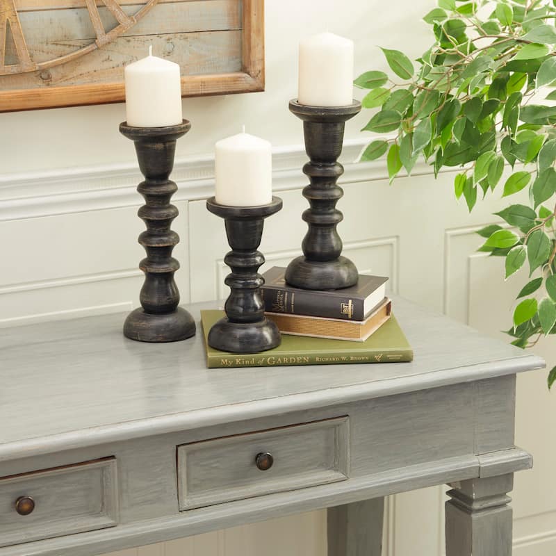Wood Candle Holder - Set of 3 Dark Brown - Roche River Decor - 4"W x 4"L x 12"H
