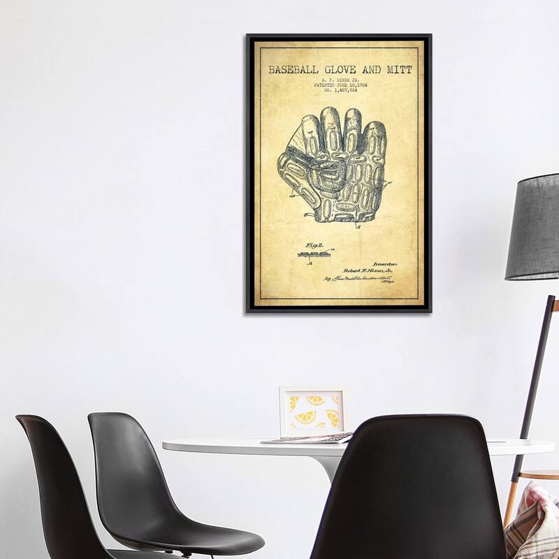 iCanvas "Baseball Glove Vintage Patent Blueprint" by Aged Pixel Framed