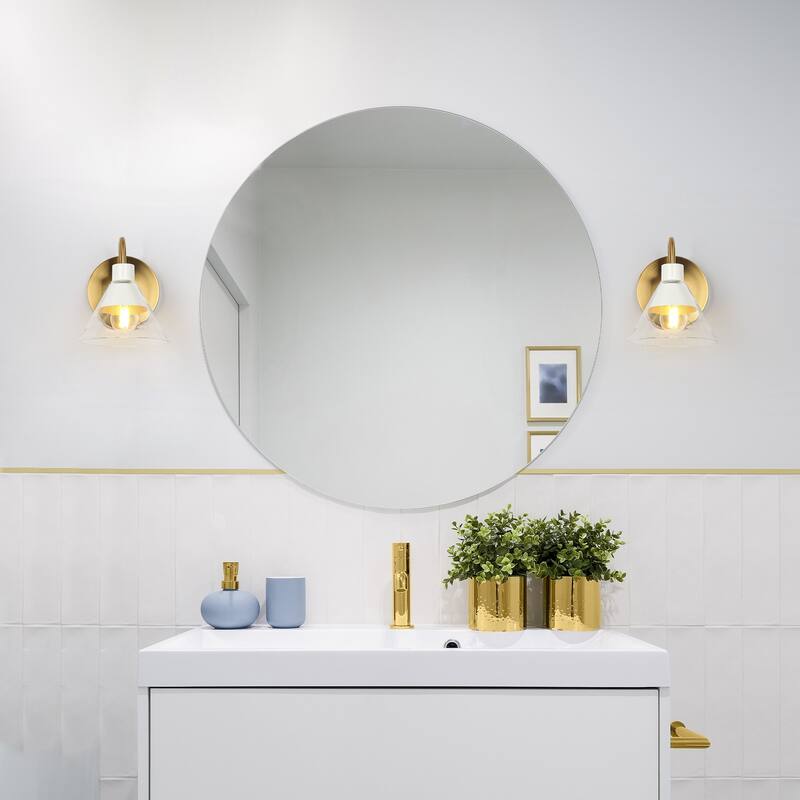 Seticy Modern 1-light Accent Wall Sconce White Gold Bathroom Vanity Lights with Flared Glass