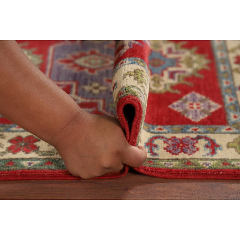 Hand Knotted Oriental 100% Wool Carpet Traditional Geometric Red Kazak Area Rug - 3' 1'' X 2' 1''