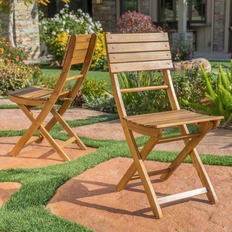 Roomfitters Outdoor Acacia Wood Folding Dining Chairs Set of 2/4 with Slatted Seat and Backrest for Patio or Garden