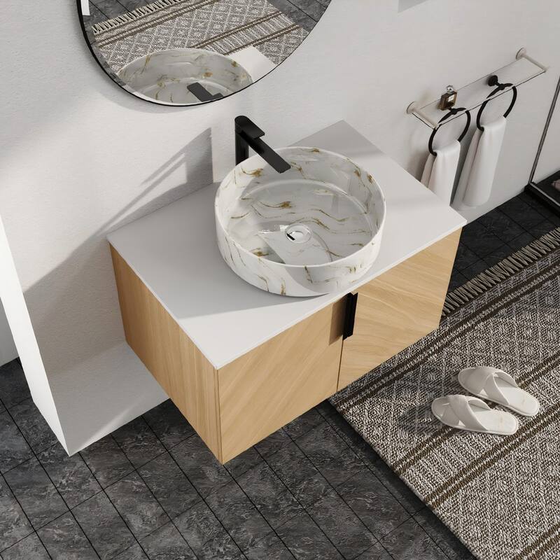 Malwee 30"/36" Floating Bathroom Vanity, Wall Mounted Bathroom Vanity with Ceramic Sink and Soft Close Door