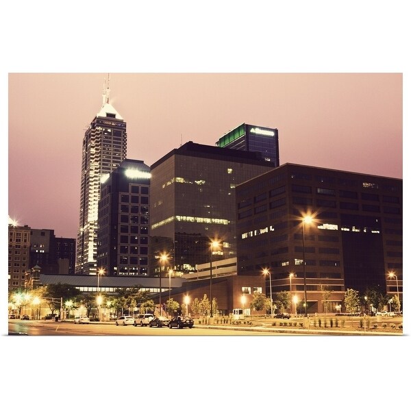 "USA, Indiana, Indianapolis, Downtown at sunset" Poster Print