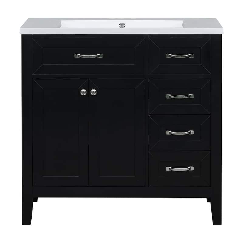 36 in.W MDF Freestanding Bathroom Vanity Set with Integrated Sink, Drawers and Doors - 36" x 18" x 36"